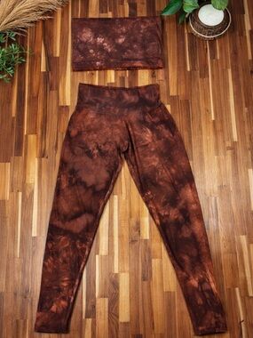 Tie-Dye High-Waist Leggings and Bandeau Set - Brown